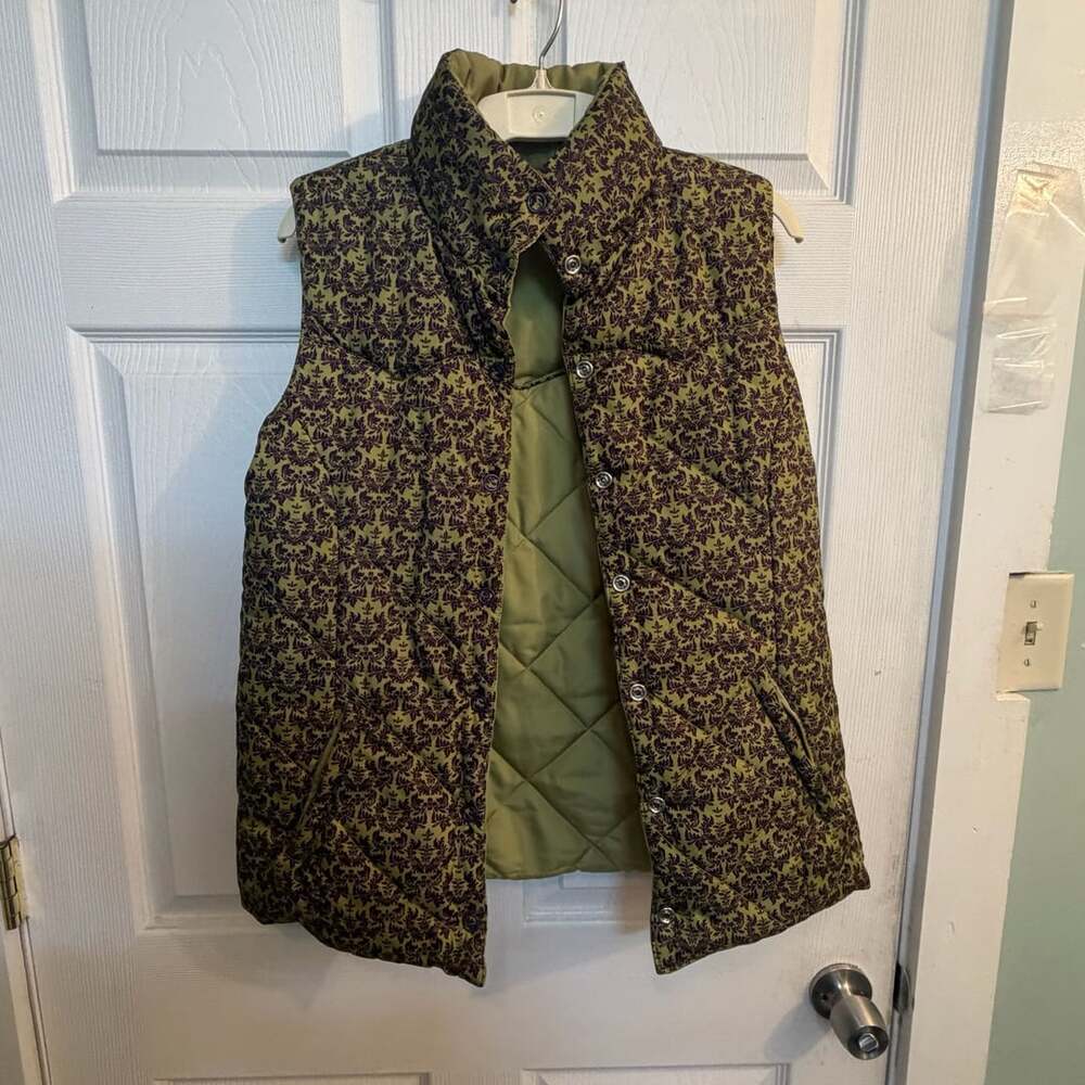 Roper Reversible Puffer Vest Size M Green Damask Western Quilted